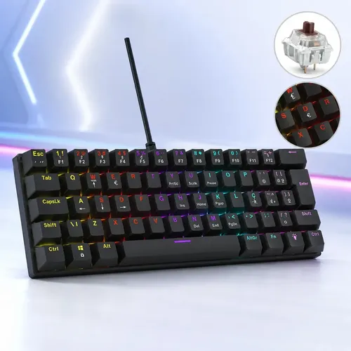 Teclado Gamer Mecânico Flatshop T223 QWERTY 60% com RGB e Switch Marrom
